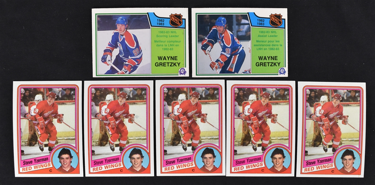 Collection of 7 Hockey Cards w/5 Steve Yzerman Topps Rookies