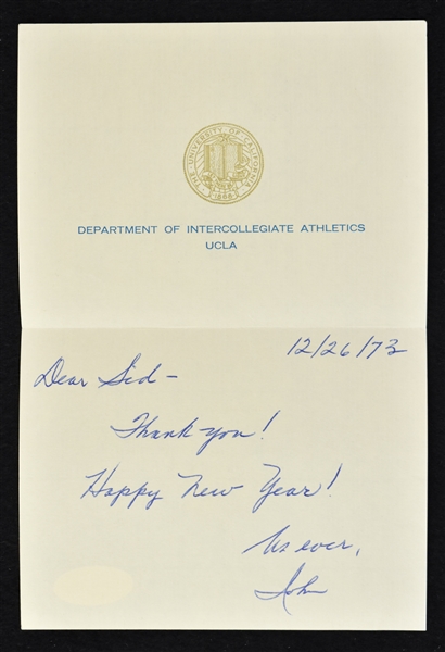 John Wooden 1973 UCLA Signed Letter to Sid Hartman