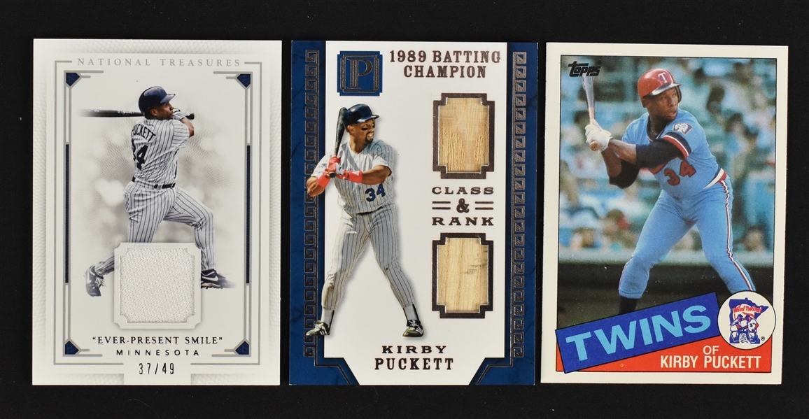 Kirby Puckett Lot of 2 Game Used Cards & 1985 Topps Rookie