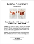 Tony Gonzalez 2003 Gamed Issued & Autographed Kansas City Chiefs Jersey w/Dave Miedema LOA