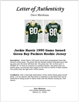 Jackie Harris 1990 Game Issued & Autographed Green Bay Packers Rookie Jersey w/Dave Miedema LOA