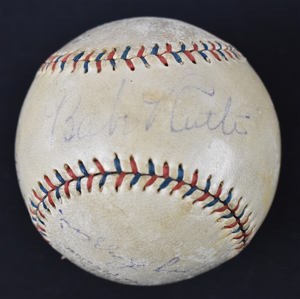 Babe Ruth & Lou Gehrig Autographed c. 1930s New York Yankees Baseball w/Lazzeri Combs & Pennock