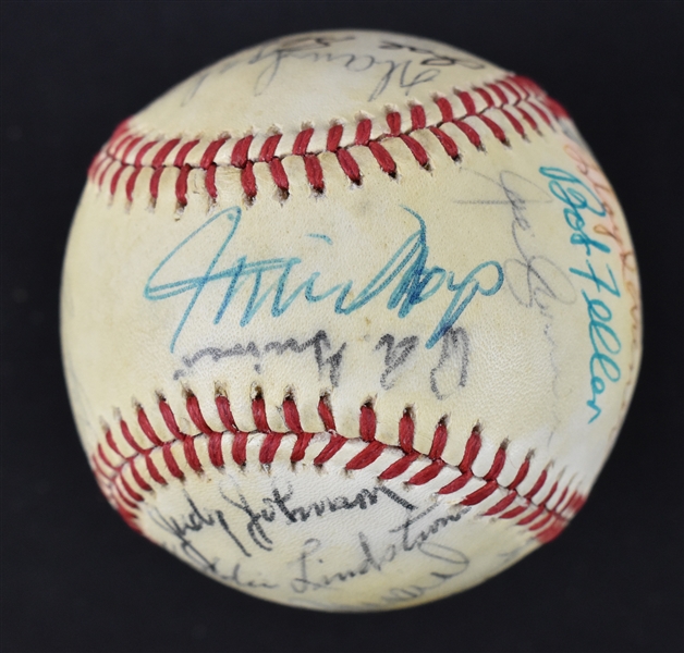 Hall of Fame 1979 Autographed Baseball 7 From Bill Dickey Collection w/Willie Mays & Satchell Paige