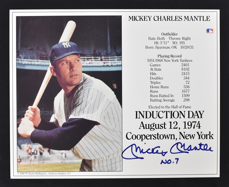 Mickey Mantle Autographed & Inscribed 8x10 Hall of Fame Plaque