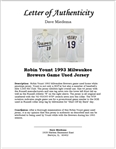 Robin Yount 1993 Milwaukee Brewers Game Used Jersey w/Dave Miedema & MEARS LOA