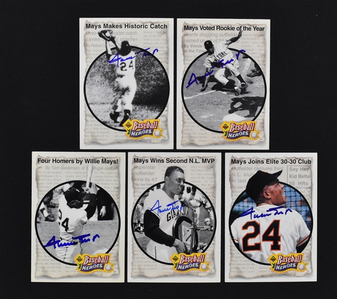 Willie Mays Lot of 5 Autographed Cards