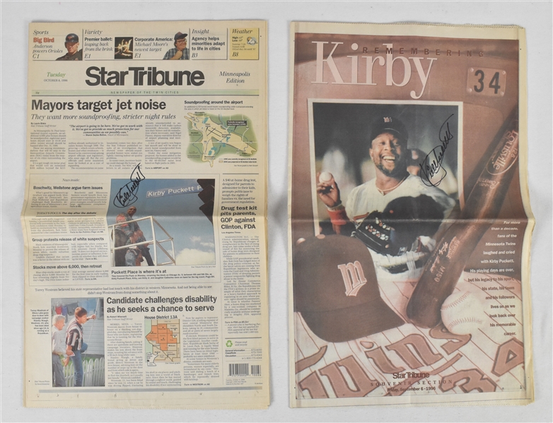 Kirby Puckett Lot of 2 Autographed Newspapers