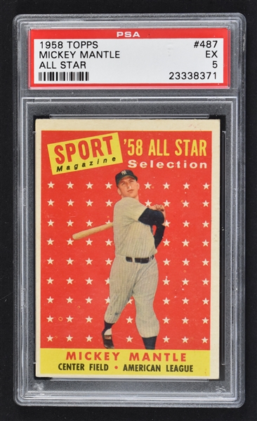 Mickey Mantle 1958 Topps All-Star Card #487 PSA 5 EX