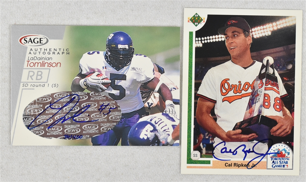 Cal Ripken Jr. & Ladanian Tomlinson Autographed Cards