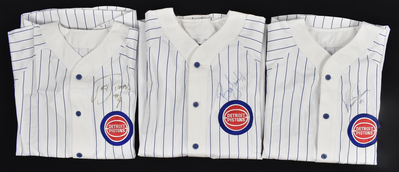 Bill Laimbeer Vinnie Johnson & Joe Dumars Autographed Detroit Pistons Baseball Jersey