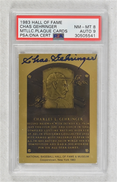Charles Gehringer Autographed 1983 Metallic HOF Plaque Card PSA/DNA