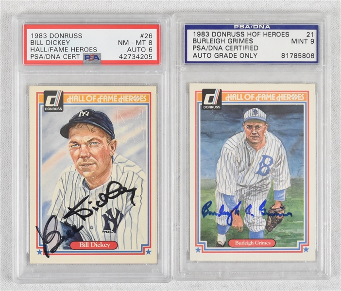 Bill Dickey & Burleigh Grimes Autographed Cards PSA/DNA