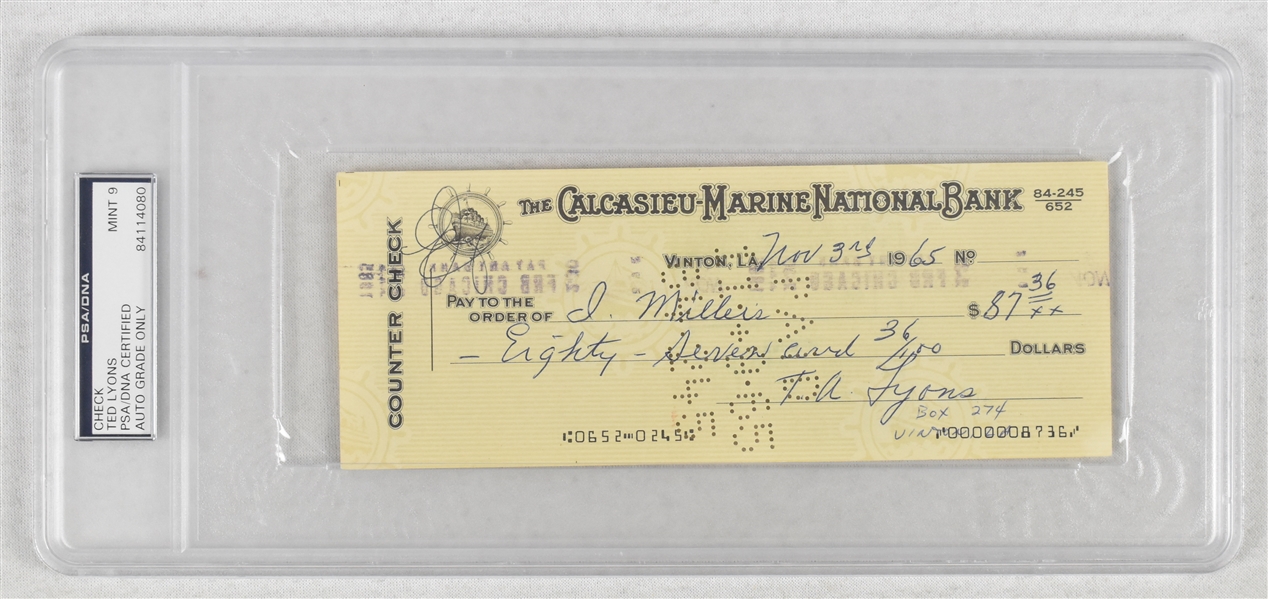 Ted Lyons Signed Check PSA/DNA