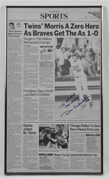 Dan Gladden Autographed & Inscribed 1991 World Series Champions Framed St. Louis Dispatch Newspaper Printing Plate