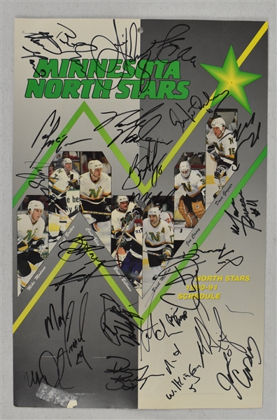 Minnesota North Stars 1990-91 Team Signed Standing Schedule Display