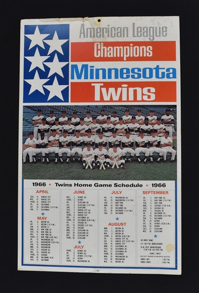 Minnesota Twins 1966 Poster Schedule
