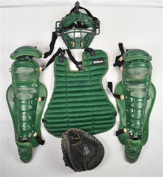 Terry Steinbach Oakland Athletics Game Used & Multi Signed Catchers Gear w/Glove & Helmet