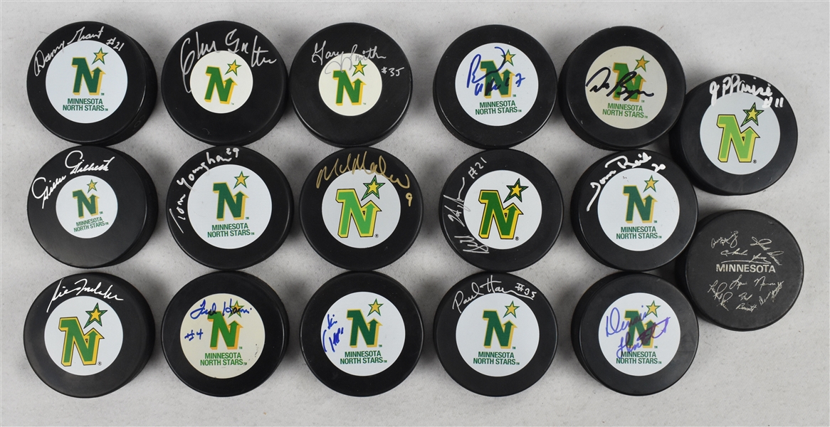 Minnesota North Stars Lot of 16 Autographed Hockey Pucks