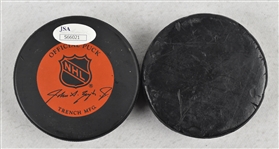Bill Goldsworthy & JP Parise Autographed Hockey Pucks