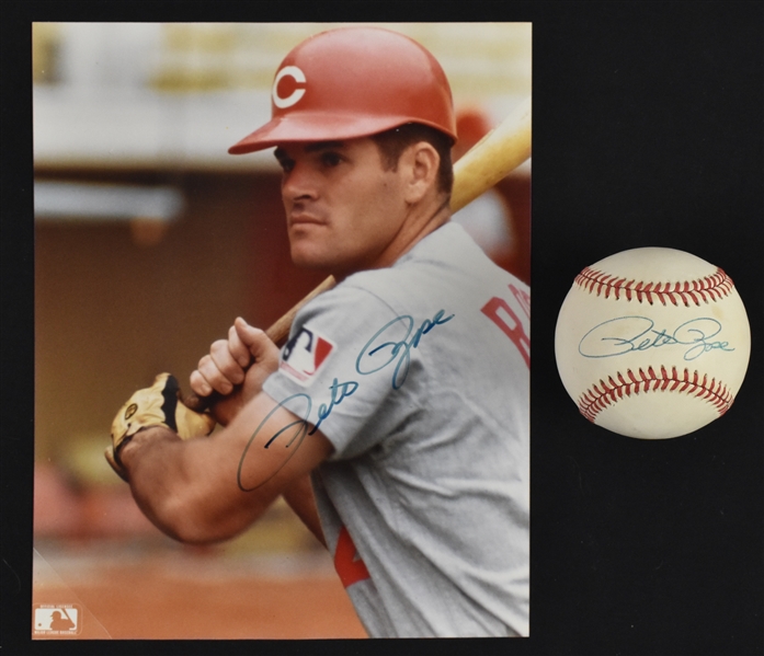 Pete Rose Autographed Photo & Baseball