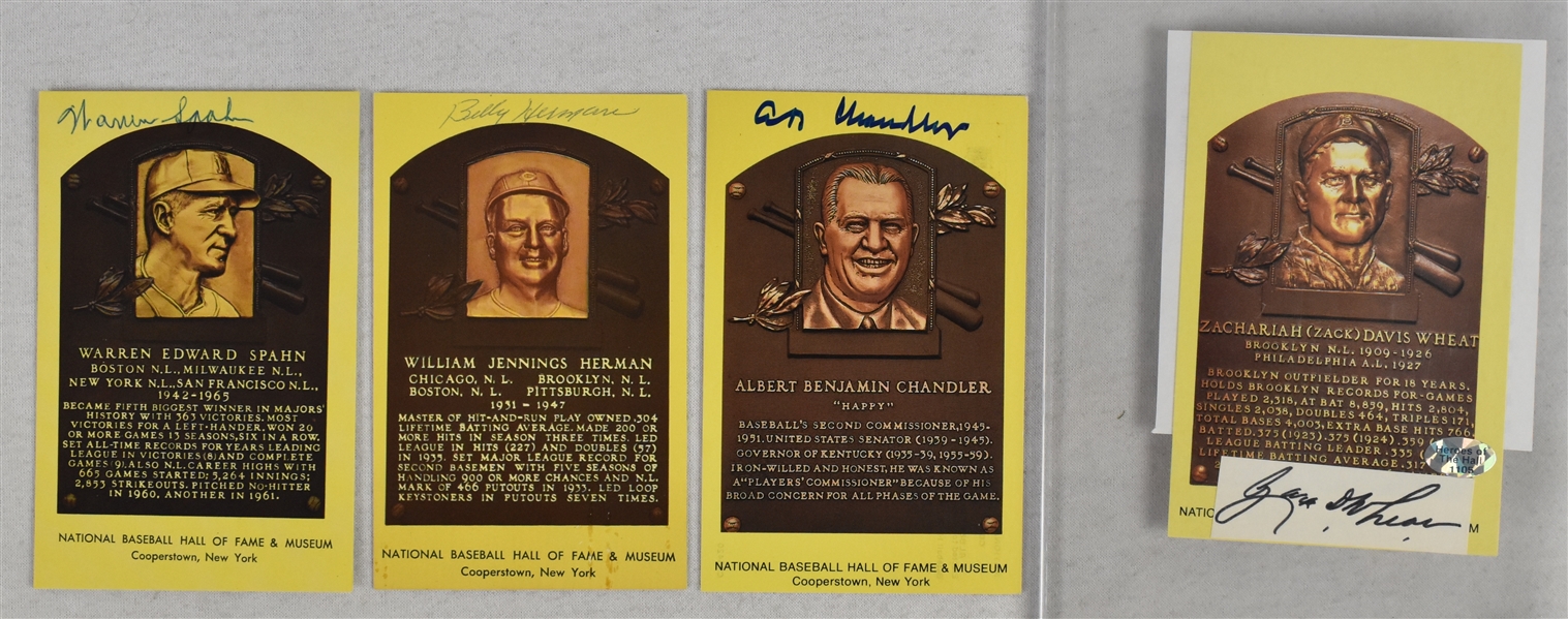 Lot of 4 Autographed Yellow HOF Plaque Postcards w/Zack Wheat
