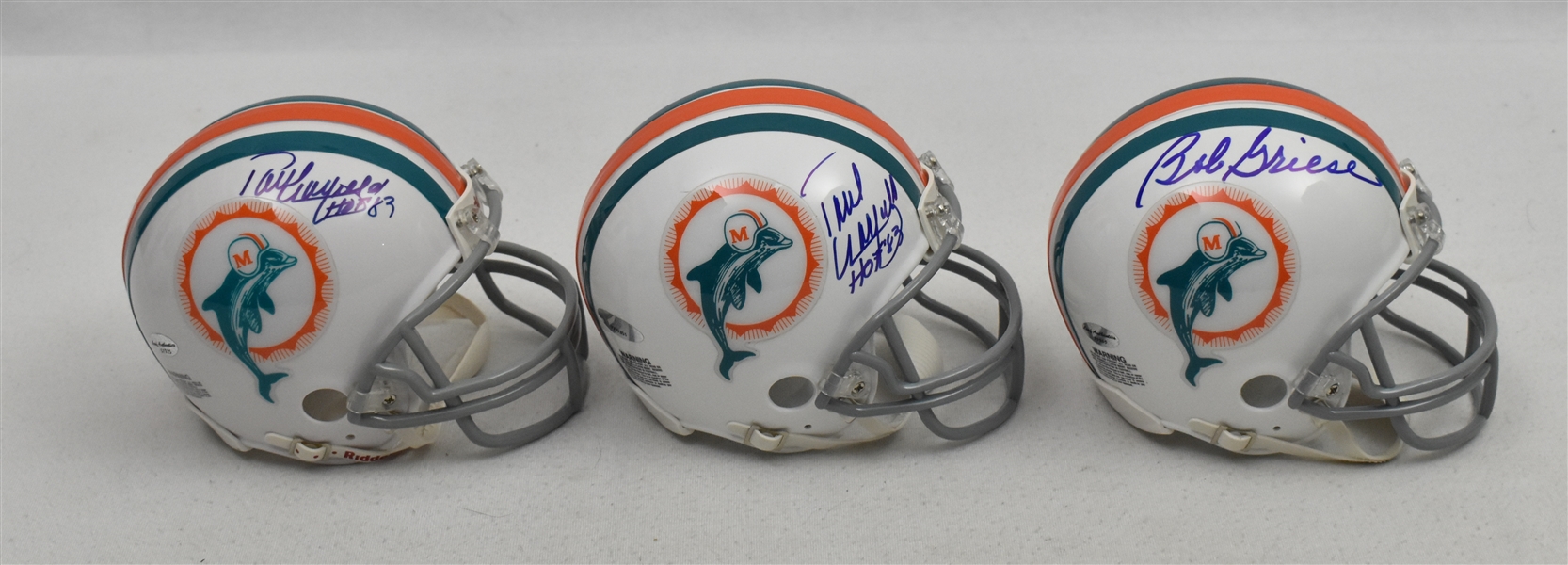 Bob Griese & Paul Warfield Lot of 3 Autographed Miami Dolphins Mini Helmets
