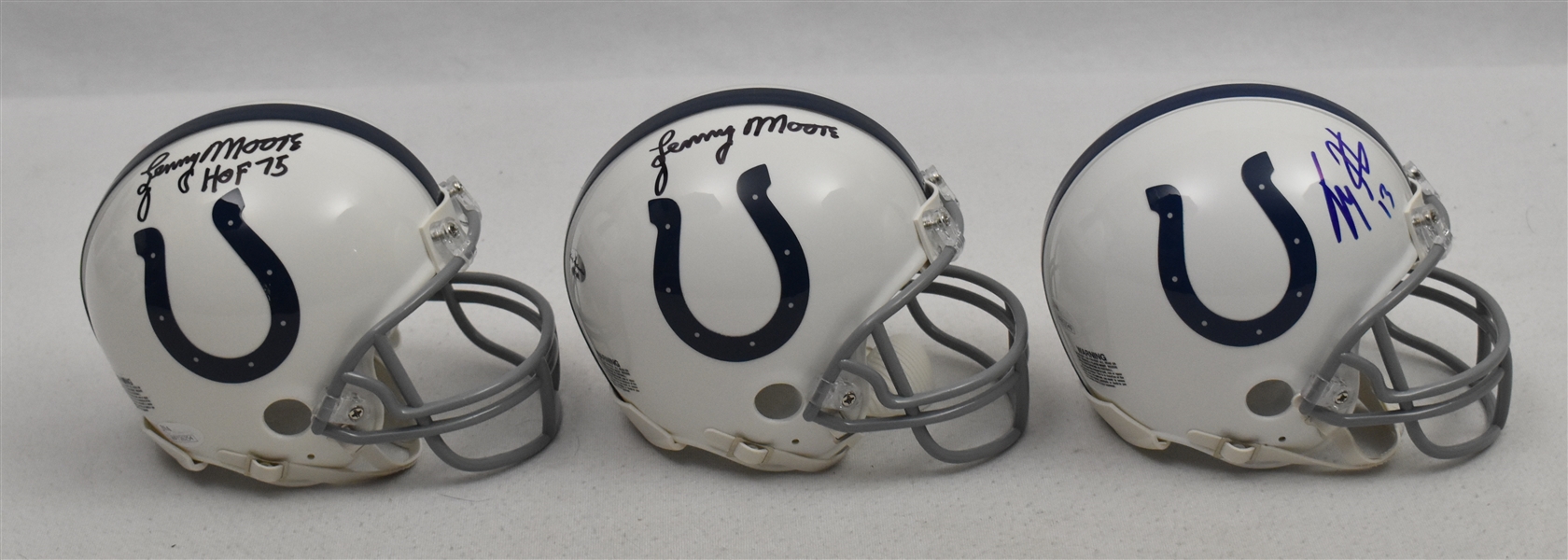 Lenny Moore & TY Hilton Lot of 3 Autographed Indianapolis Colts Mini Helmets