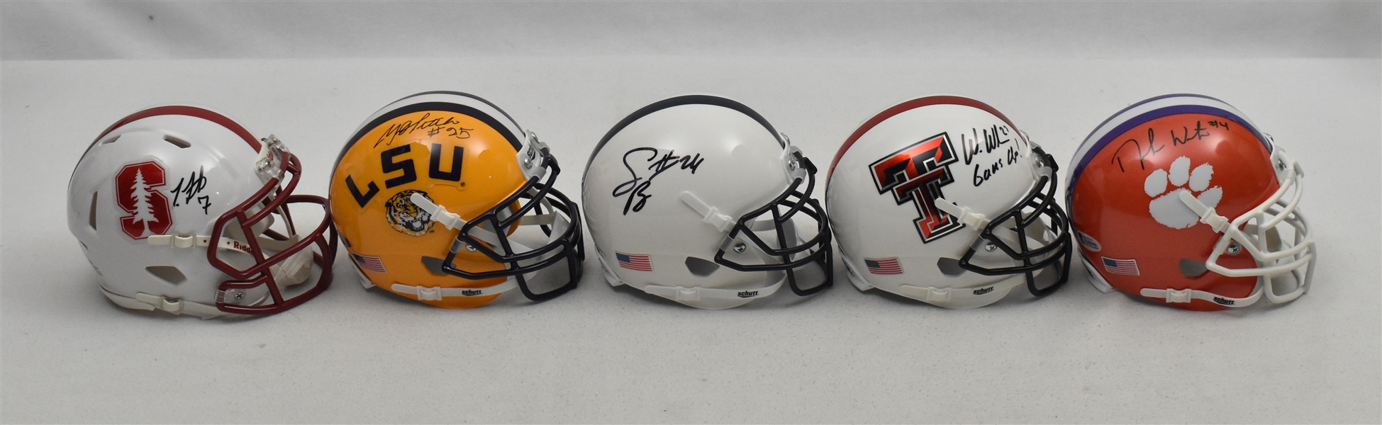 Lot of 5 Autographed NCAA Mini Helmets w/Deshaun Watson Saquon Barkley & Wes Welker