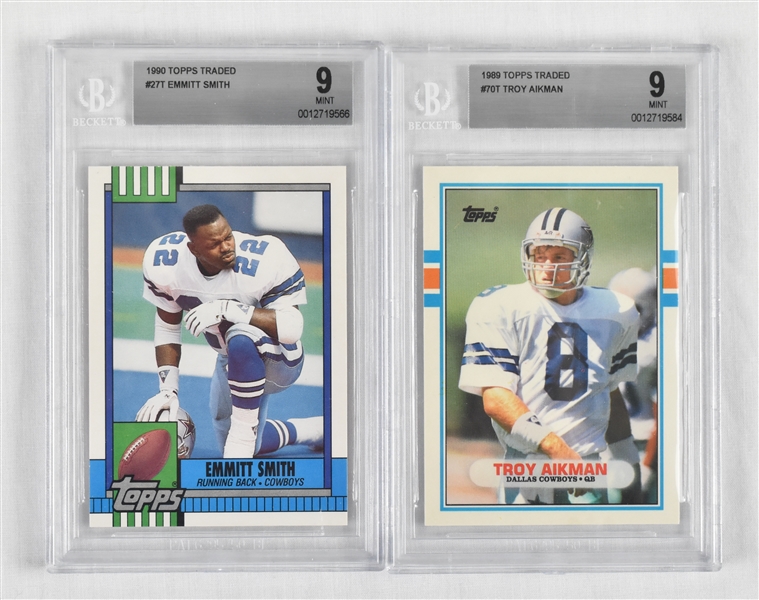 Emmitt Smith 1990 Topps & Troy Aikman 1989 Topps Rookie Football Cards