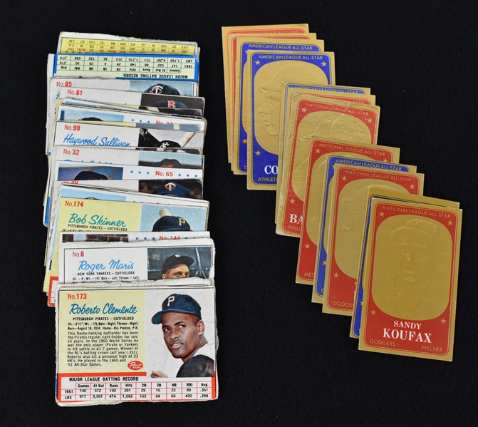 Collection of 1965 Topps Embossed & Post Cereal Baseball Cards w/Sandy Koufax