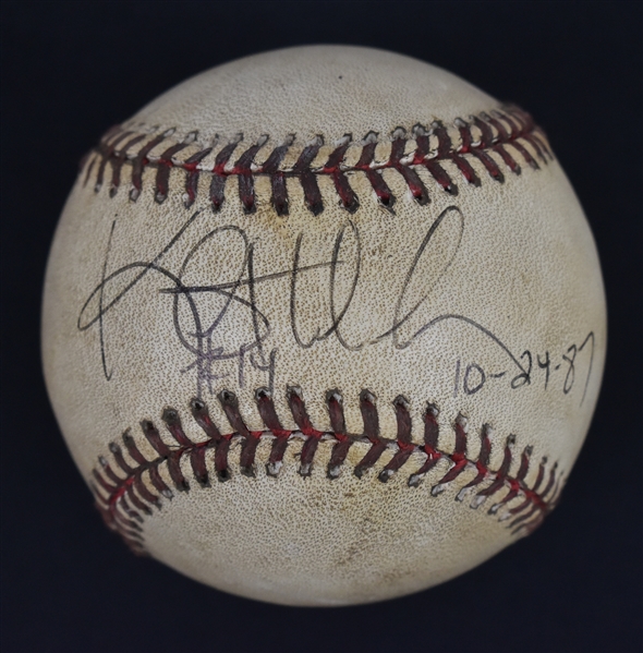 Kent Hrbek Autographed & Inscribed 1987 World Series Game 6 Game Used Baseball
