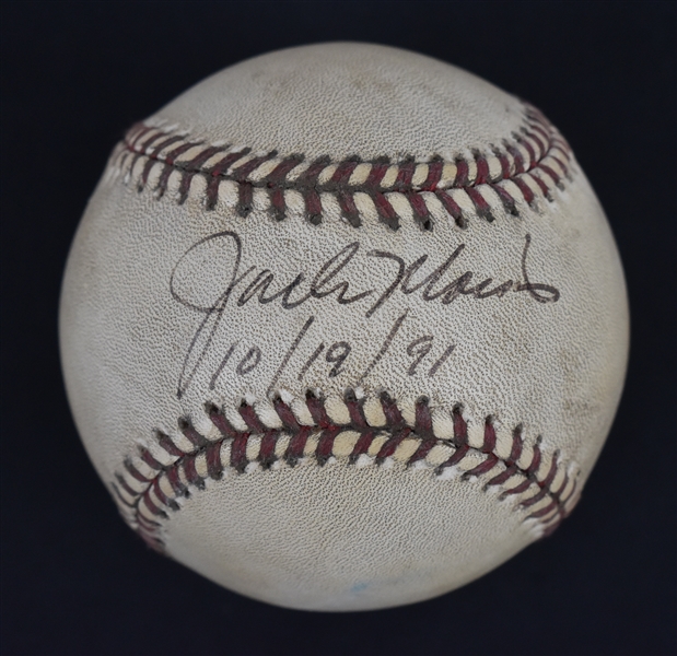 Jack Morris Autographed & Inscribed 1991 World Series Game 1 Game Used Baseball