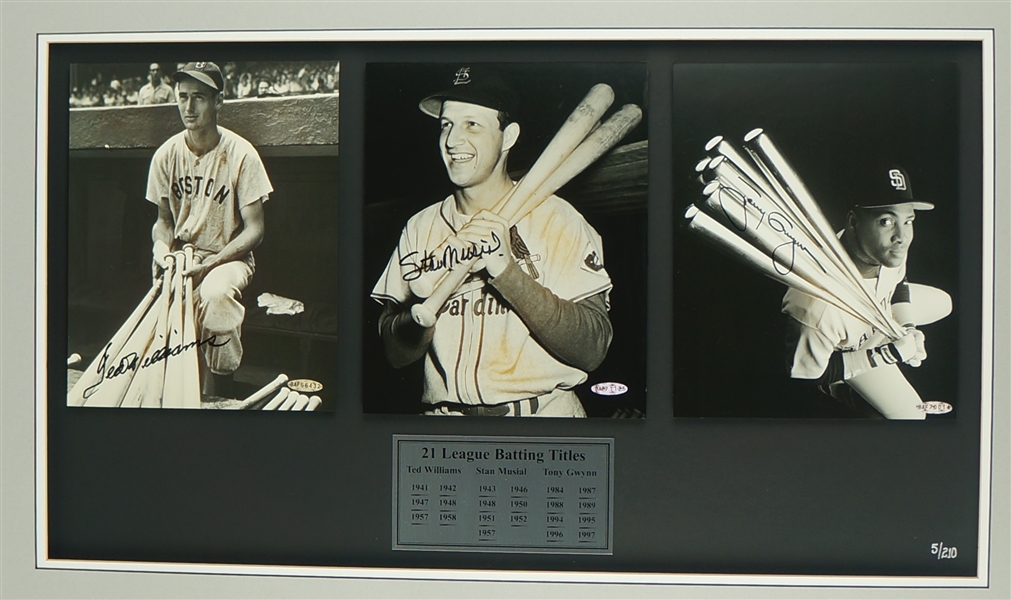 Ted Williams Stan Musial & Tony Gwynn Autographed 21 Batting Title Limited Edition Display UDA
