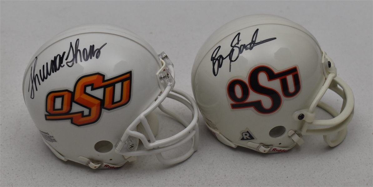 Collection of 2 Autographed Mini Helmets w/Barry Sanders & Thurman Thomas