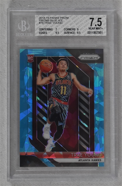 Trae Young RARE 2018-19 Panini Prizms Blue Ice #78 LE Rookie Card /99 BGS 7.5 NM+