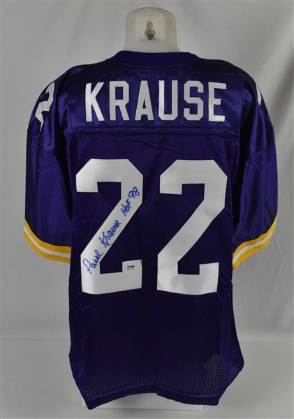 Paul Krause Autographed & Inscribed HOF 98 Minnesota Vikings Jersey