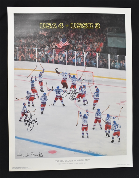 Vintage 1980 Team USA Poster Signed by Neal Broten & Dave Christian