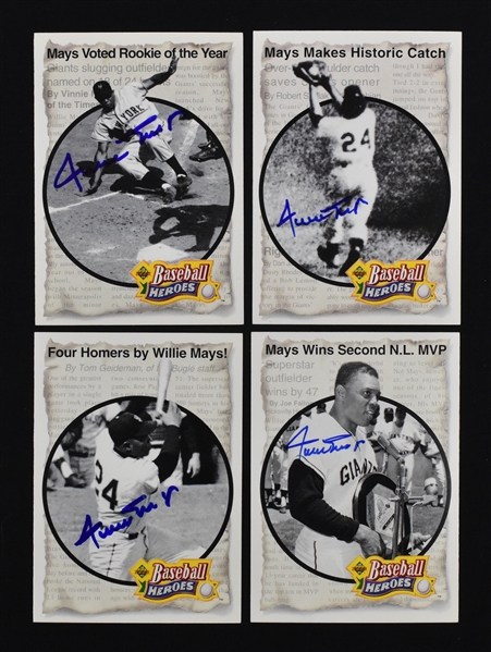 Willie Mays Lot of 4 Autographed Cards