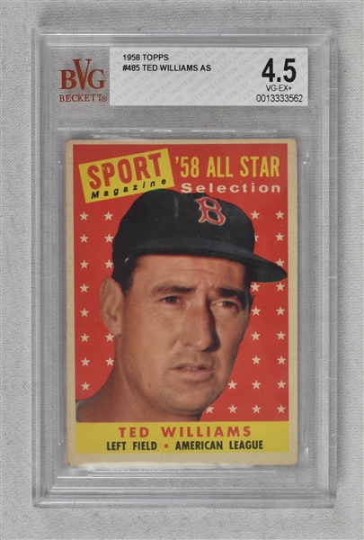 Ted Williams 1958 Topps Card #485 BVG 4.5