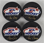 Jim Craig Lot of 4 Autographed Hockey Pucks