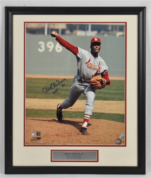Bob Gibson Autographed & Inscribed Framed 16x20 Photo