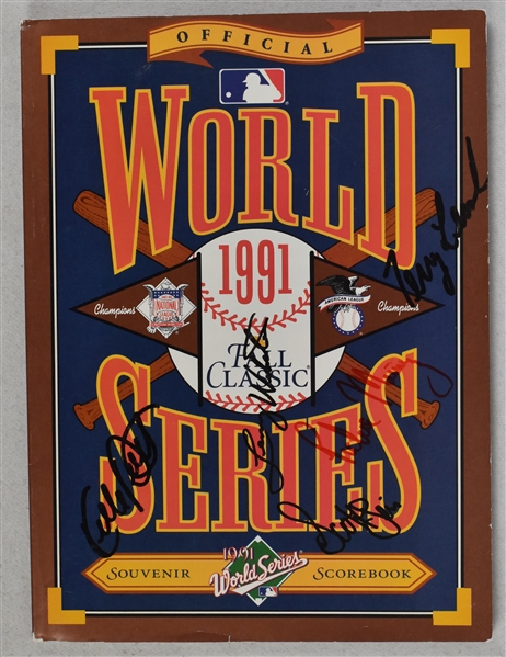 Minnesota Twins 1991 World Series Program w/5 Signatures Including Kirby Puckett