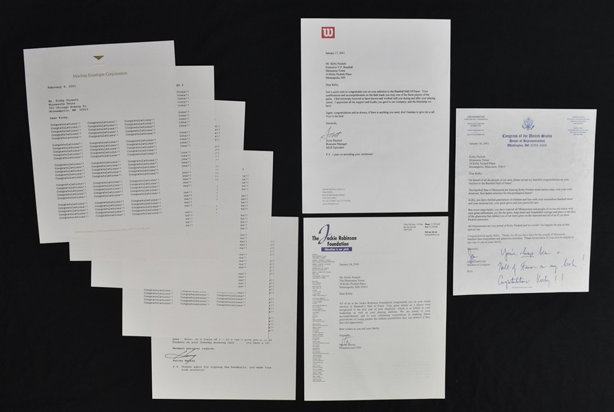 Kirby Pucketts Congratulatory Letters w/Puckett Family Provenance