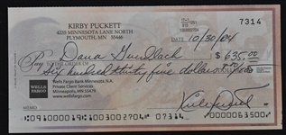 Kirby Puckett Signed Personal Check