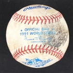 Kirby Puckett Autographed & Inscribed 1991 World Series Game 6 Game Used Baseball w/ Team Provenance