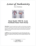 Ozzie Smith 1994 St. Louis Cardinals Game Used Jersey w/Dave Miedema LOA
