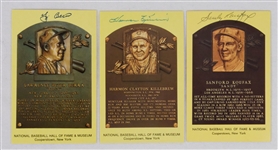Lot of 3 Autographed Yellow HOF Plaque Postcards w/Sandy Koufax Yogi Berra & Harmon Killebrew