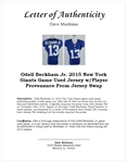 Odell Beckham Jr. 2015 New York Giants Game Used Jersey w/Player Provenance From Jersey Swap & Dave Miedema LOA