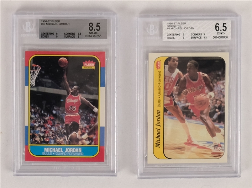 Fleer 1986-87 Basketball Card & Sticker Set w/ Michael Jordan BGS 8.5 NM-MT+ Rookie Card