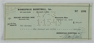 Max Winter & Sid Hartman Minneapolis Lakers Signed Check From 1949 No. 1096